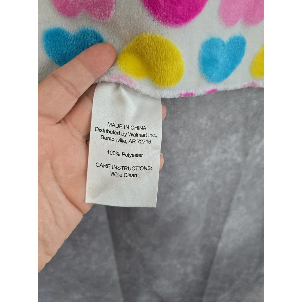 Vintage Walmart Hearts Soft Baby Blanket Aqua Purple Pink Yellow Fuchsia